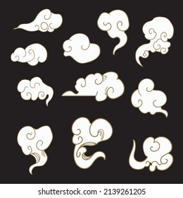 Collection of gold line clouds in Chinese style vector.