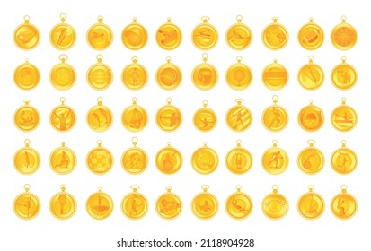 Collection of gold medals for prize-winners of sports competitions.
