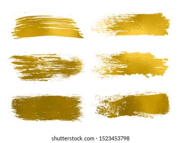 Collection Of Gold Paint, Brush Strokes – Stock Vector