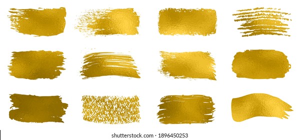 Collection of gold paint, brush strokes – for stock