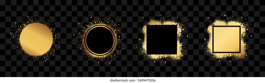 Collection of Gold paint. Spray Paint Elements, Vector brush stroke, Black splashes set, Black grunge with frame, Dirty artistic design elements, ink brush strokes, boxes, lines, frames for text.