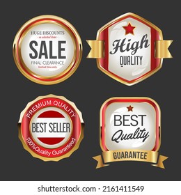 Collection of gold and red super sale badges and labels