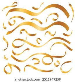 Collection of gold ribbons different shapes. Vector illustration