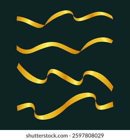 Collection of gold ribbons different shapes. Vector illustration