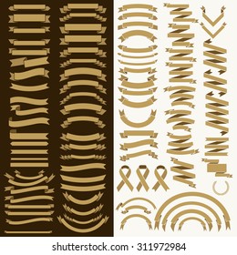 Collection of gold ribbons and labels.