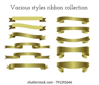 Collection of gold ribbons in various slyles