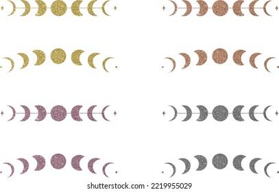 Collection gold, rose gold and black glitter moon phases shapes
