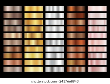 Collection of gold silver bronze and rose gold gradient texture background vector