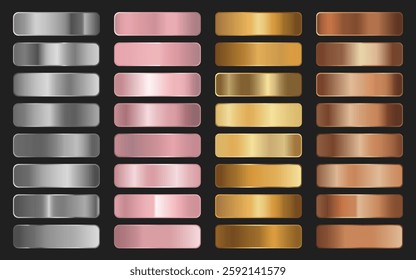 Collection of gold, silver, bronze and rose gold gradients. Brilliant plates with metallic effect. Vector illustration.