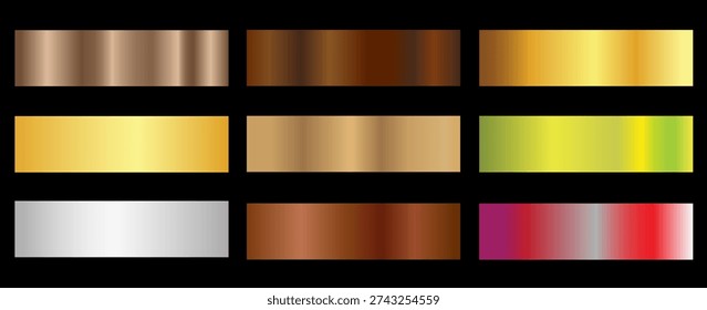 Collection of gold silver bronze and rose gold gradient texture background vector