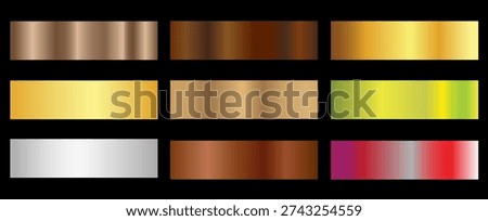 Collection of gold silver bronze and rose gold gradient texture background vector