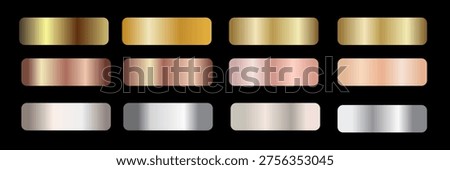 Collection of gold silver bronze and rose gold gradient texture background vector