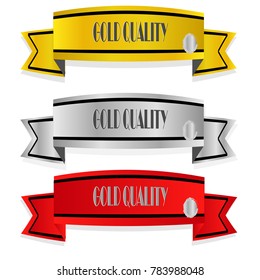 Collection of gold silver and red quality ribbon with shadow isolated on white background