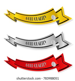 Collection of gold silver and red quality ribbon with shadow isolated on white background