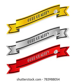 Collection of gold silver and red quality ribbon with shadow isolated on white background