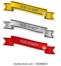 Collection of gold silver and red quality ribbon with shadow isolated on white background