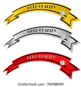 Collection of gold silver and red quality ribbon with shadow isolated on white background
