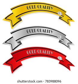 Collection of gold silver and red quality ribbon with shadow isolated on white background