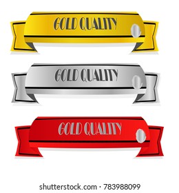 Collection of gold silver and red quality ribbon with shadow isolated on white background