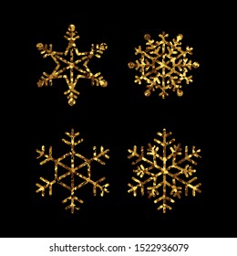 Collection of gold snowflakes. Vector isolated icons for winter holidays, christmas and new year illustrations