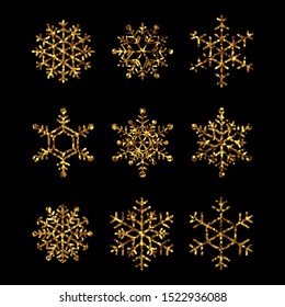 Collection of gold snowflakes. Vector isolated icons for winter holidays, christmas and new year illustrations