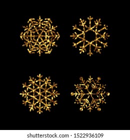 Collection of gold snowflakes. Vector isolated icons for winter holidays, christmas and new year illustrations