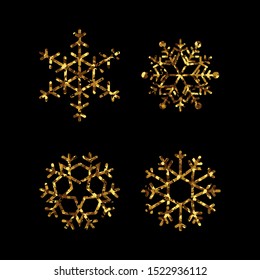 Collection of gold snowflakes. Vector isolated icons for winter holidays, christmas and new year illustrations