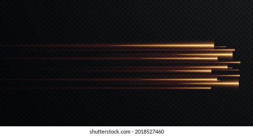 Collection of gold speed lines isolated. Gold light, electric light, light effect png. Curve gold line png for games, video, photo, callout, HUD. Isolated vector illustration.	
