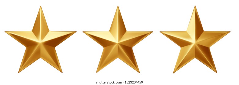 Collection of gold star, 3 light direction, vector art and illustration.