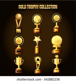 Collection of Gold Trophy, Vector illustration.