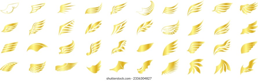 Colección de alas vectoriales de oro para el diseño de logotipo o emblema. Alas de pájaro, elementos de las alas de ángel. Ilustración del vector