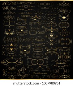Collection of gold vintage elements on a black background 