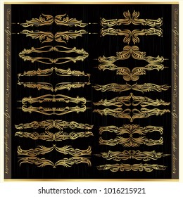 Collection of gold vintage elements on a black background 