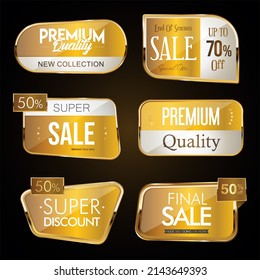 Collection of gold and white sale and premium quality badge and labels 