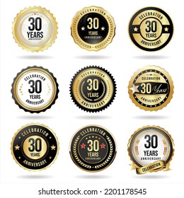 Collection of golden anniversary badge and labels vector illustration 