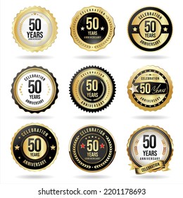 Collection of golden anniversary badge and labels vector illustration 