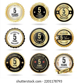 Collection of golden anniversary badge and labels vector illustration 