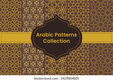 Sammlung von Goldenen Arabischen Mustern auf braunem Hintergrund, Vektor