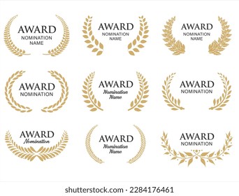 Collection of golden  award nomination laurel wreath vector illustration 