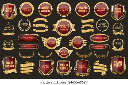 Collection of golden badge Award vector illustration collection
