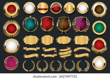 Collection of golden badge vector illustration 