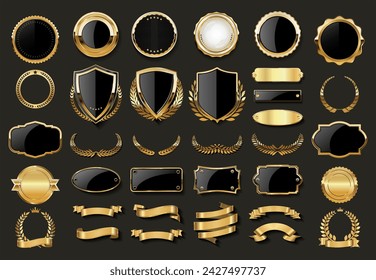 Collection of golden badge vector illustration 