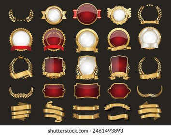Collection of golden badge vector illustration collection 