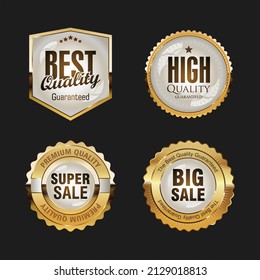 Collection of golden badges and labels