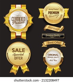 Collection of Golden badges and labels