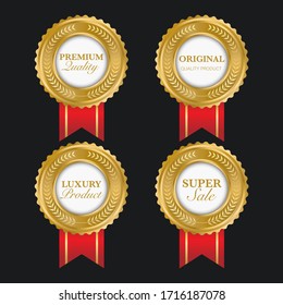 Collection of golden badges labels laurels and ribbons Premium Vector