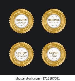 Collection of golden badges labels laurels and ribbons Premium Vector