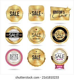 Collection of golden badges and labels retro super sale style 
