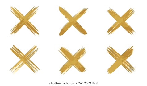 A Collection of Golden Brushstroke X Marks on a White Background Image