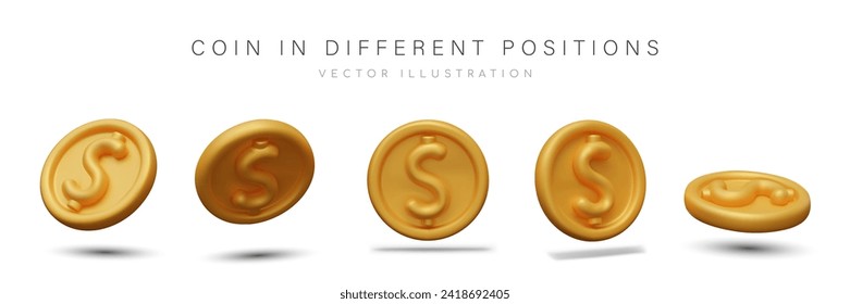 Collection with golden coins in different positions. Concept of money and banking